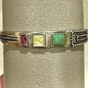 Relios Sterling Silver Multi-Stone Cuff Bracelet Vintage Heavy Southwest